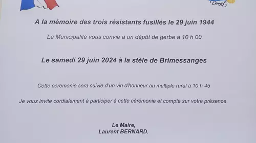 Dépôt de gerbe à Brimessange à la mémoire des 3 résistants fusillés le 29 juin 1944.N'oublions pas le prix de la paix.